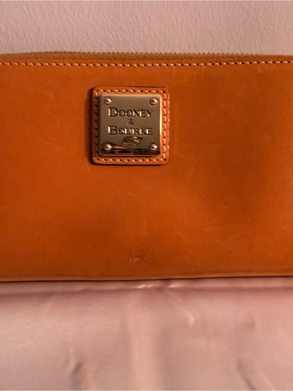 Dooney & Bourke Saddle Brown Leather Wallet with Logo Plaque